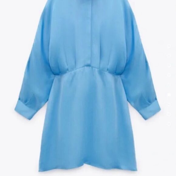 NEW ZARA sky blue Satin Button Up Mini Dress with Gem Detailing - Picture 9 of 13
